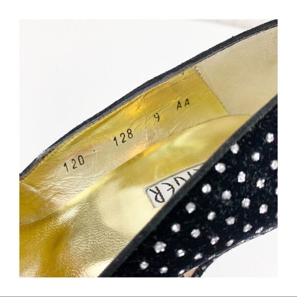 Walter Steiger Black Velvet Evening Pumps w/Silver Glitter - Picture 3 of 8